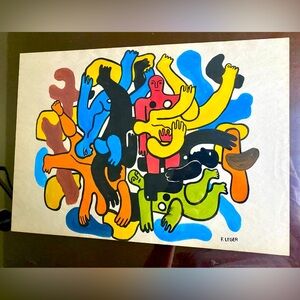 Vintage Painting Drawing Signed Fernand Leger ” Les Grands Plongeurs Noirs”.